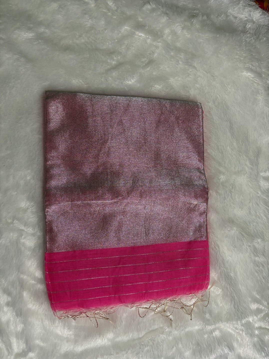 Pink Silver Zari Linen Silk Saree